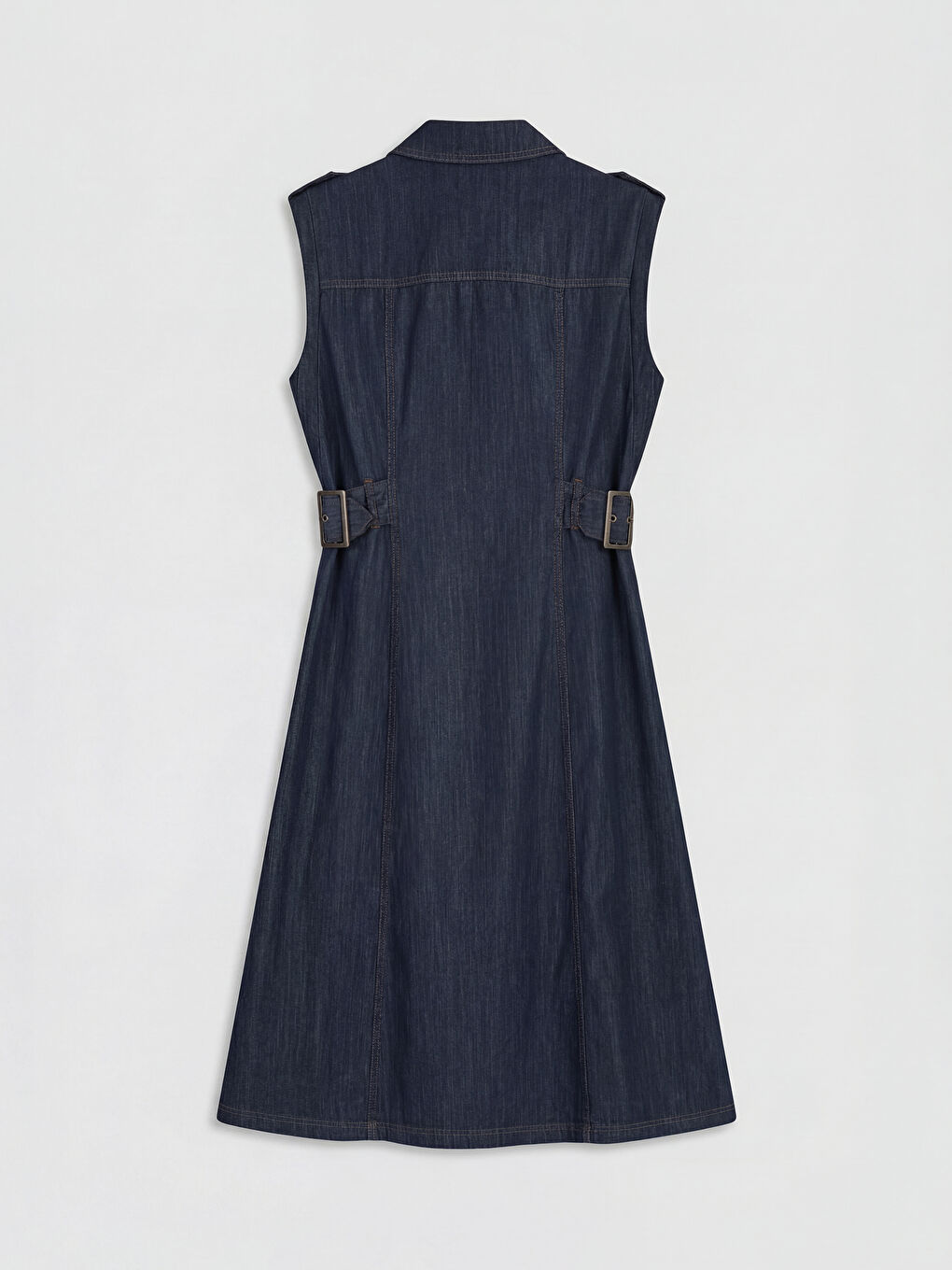 İndigo Gömlek Yaka Jean Elbise-5