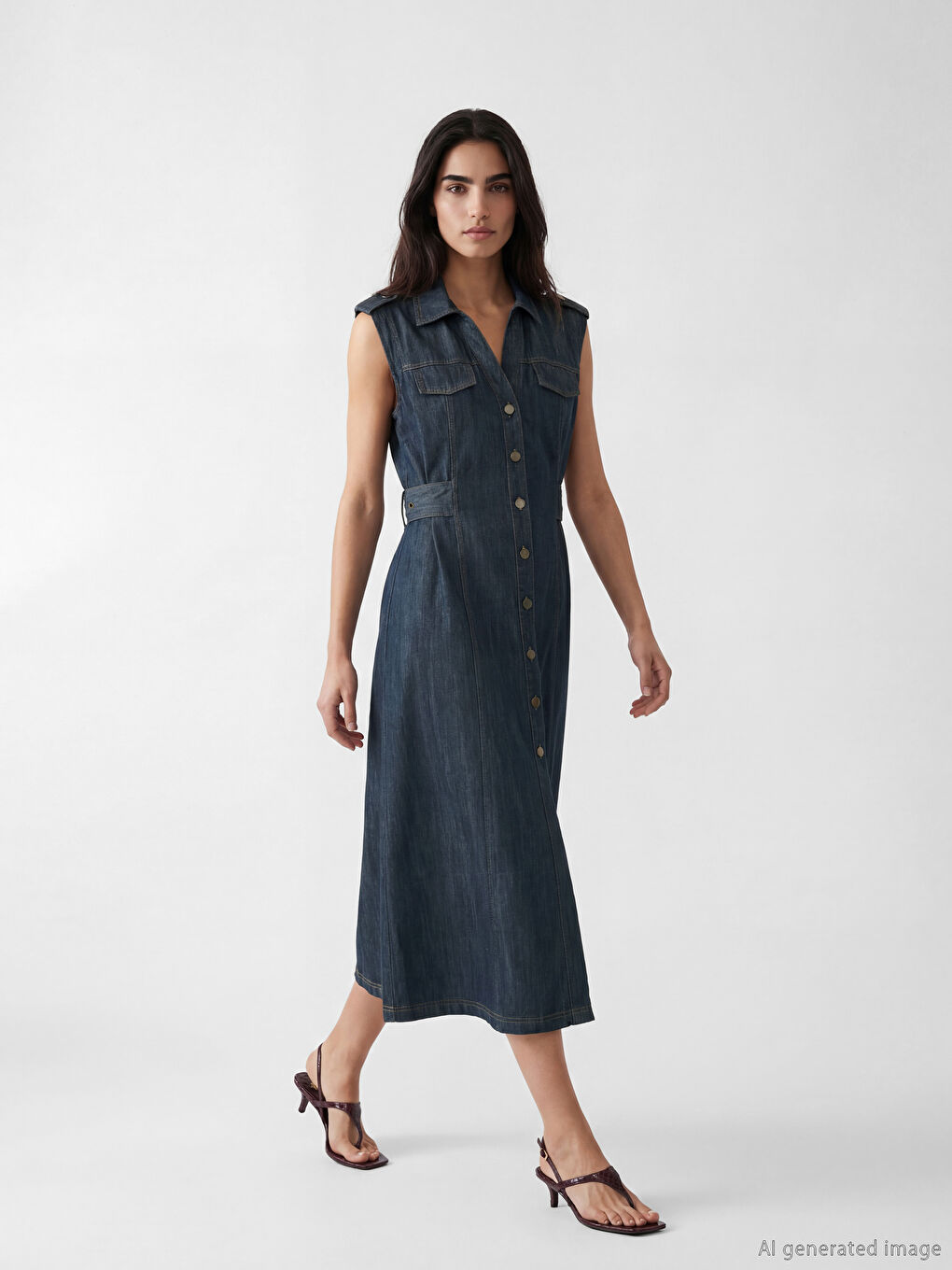 İndigo Gömlek Yaka Jean Elbise