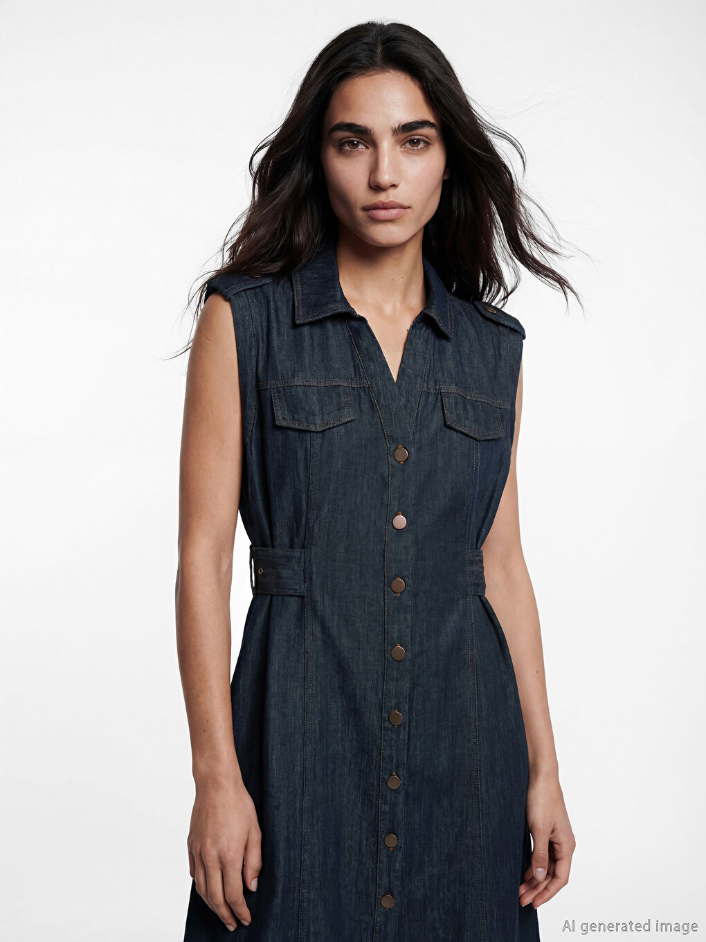 İndigo Gömlek Yaka Jean Elbise-1