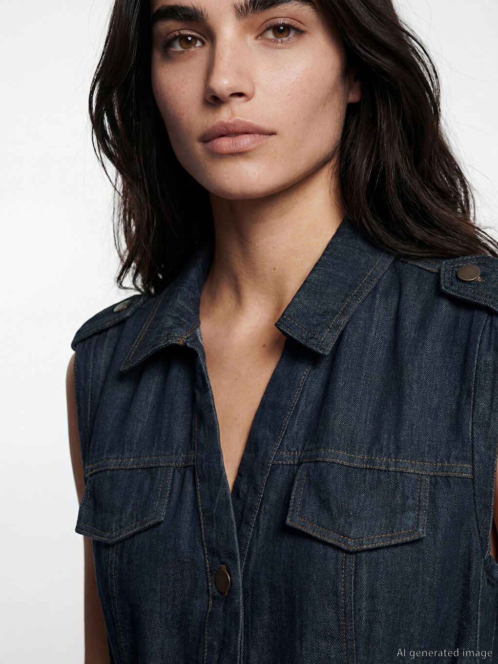 İndigo Gömlek Yaka Jean Elbise-2