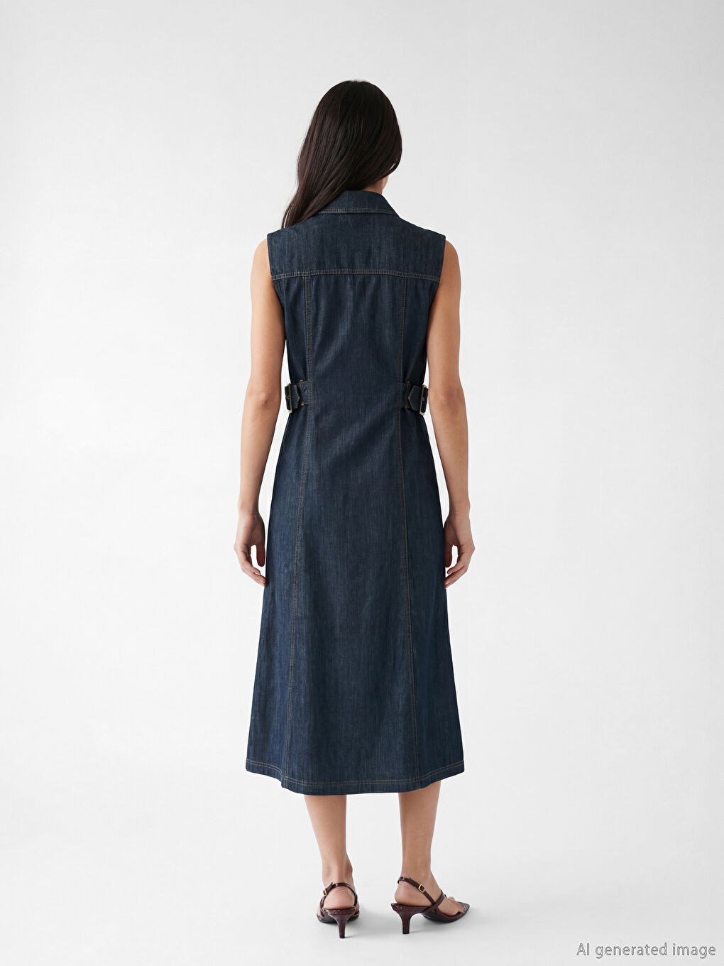 İndigo Gömlek Yaka Jean Elbise-3
