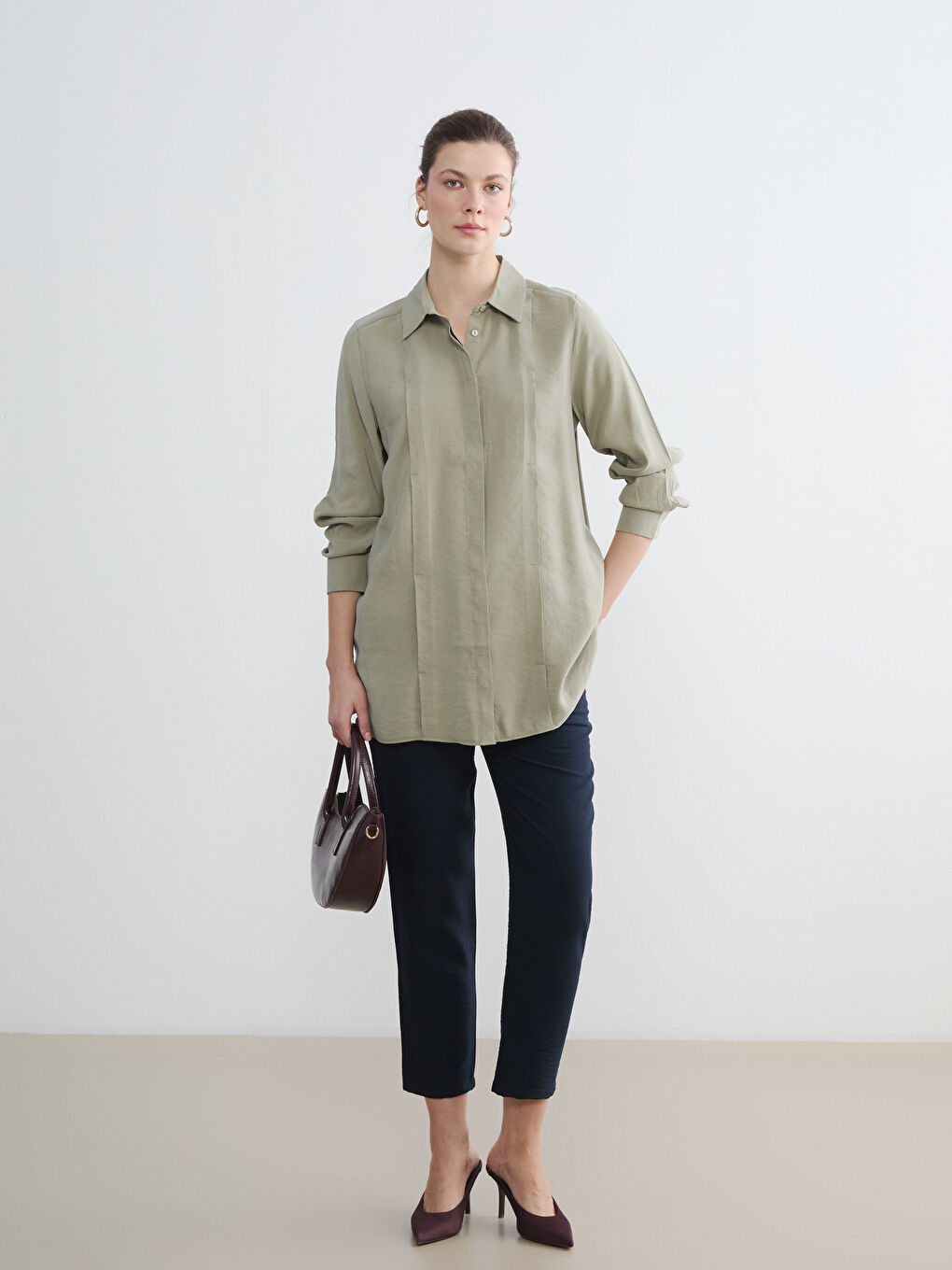 Yeşil Kadın Gömlek Tunik-1