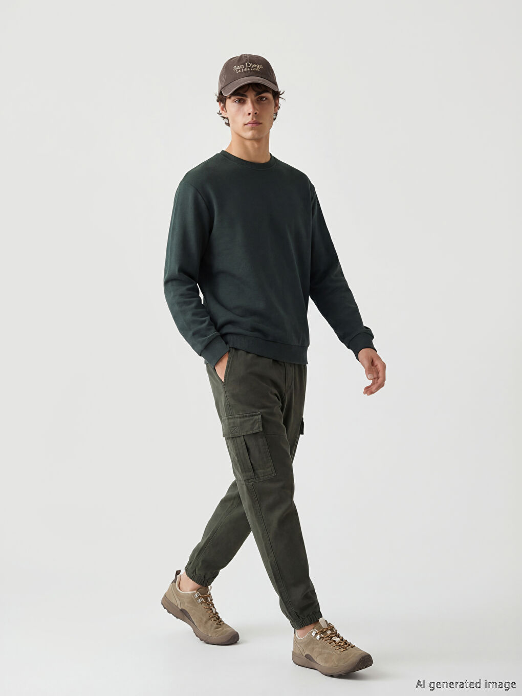 Yeşil Standart Kalıp Gabardin Erkek Kargo Pantolon