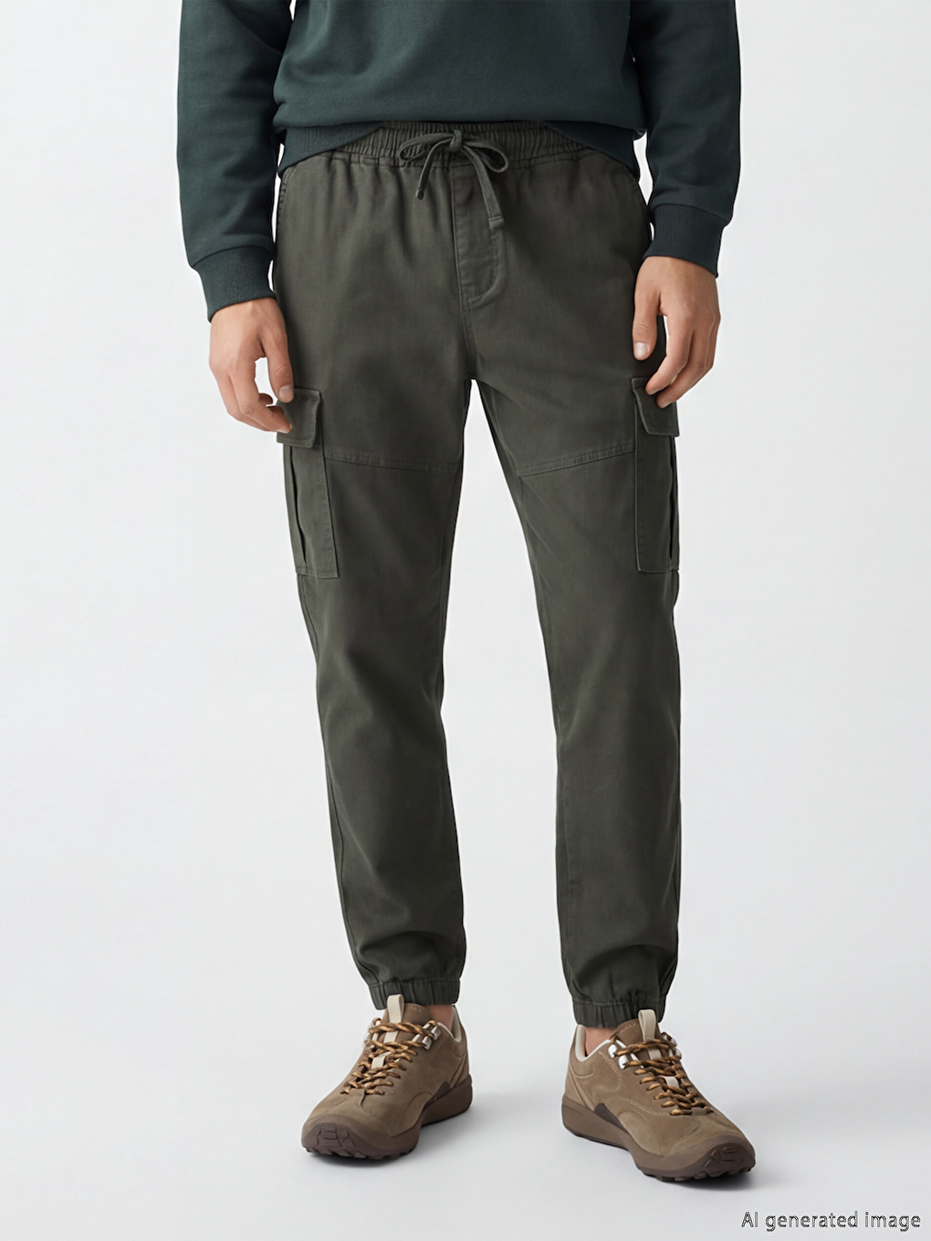 Yeşil Standart Kalıp Gabardin Erkek Kargo Pantolon-1