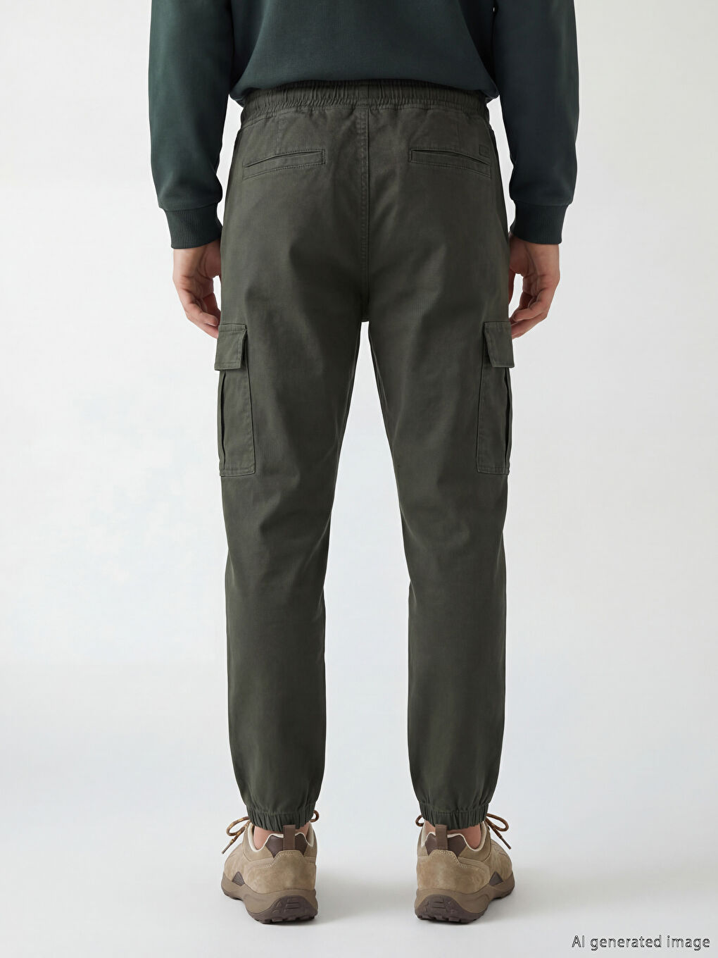 Yeşil Standart Kalıp Gabardin Erkek Kargo Pantolon-2