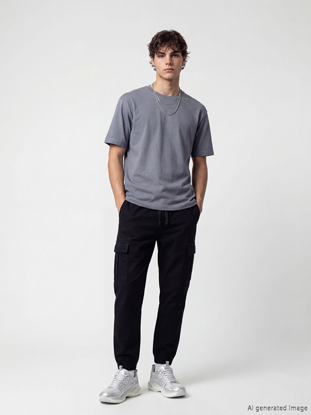 Siyah Standart Kalıp Gabardin Erkek Kargo Pantolon