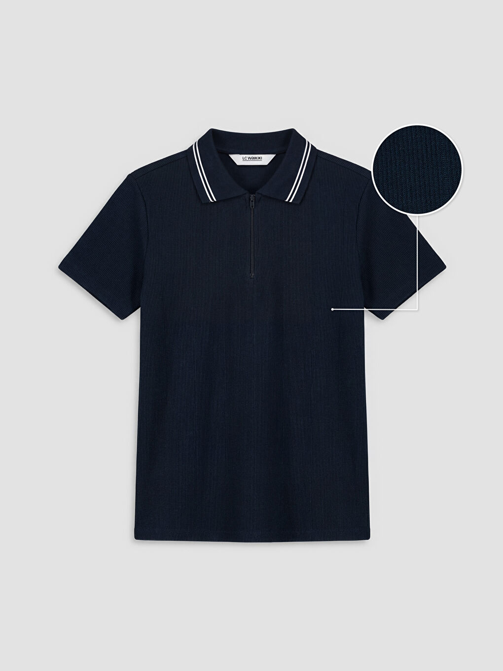 Lacivert Fermuarlı Polo Yaka Erkek Çocuk Tişört