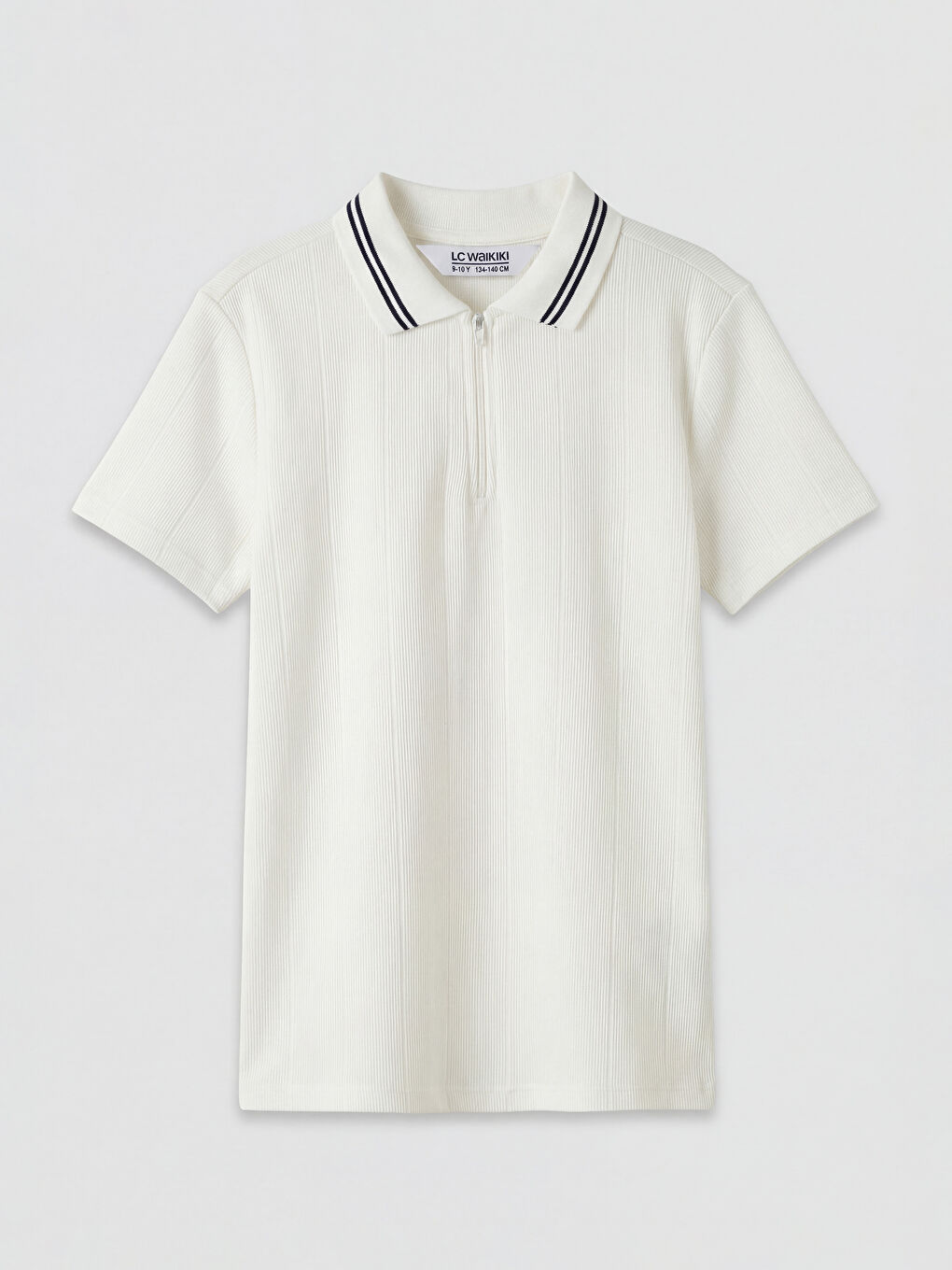 Beyaz Fermuarlı Polo Yaka Erkek Çocuk Tişört