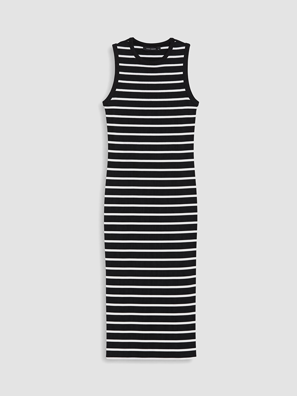 Siyah Bisiklet Yaka Çizgili Bodycon Elbise