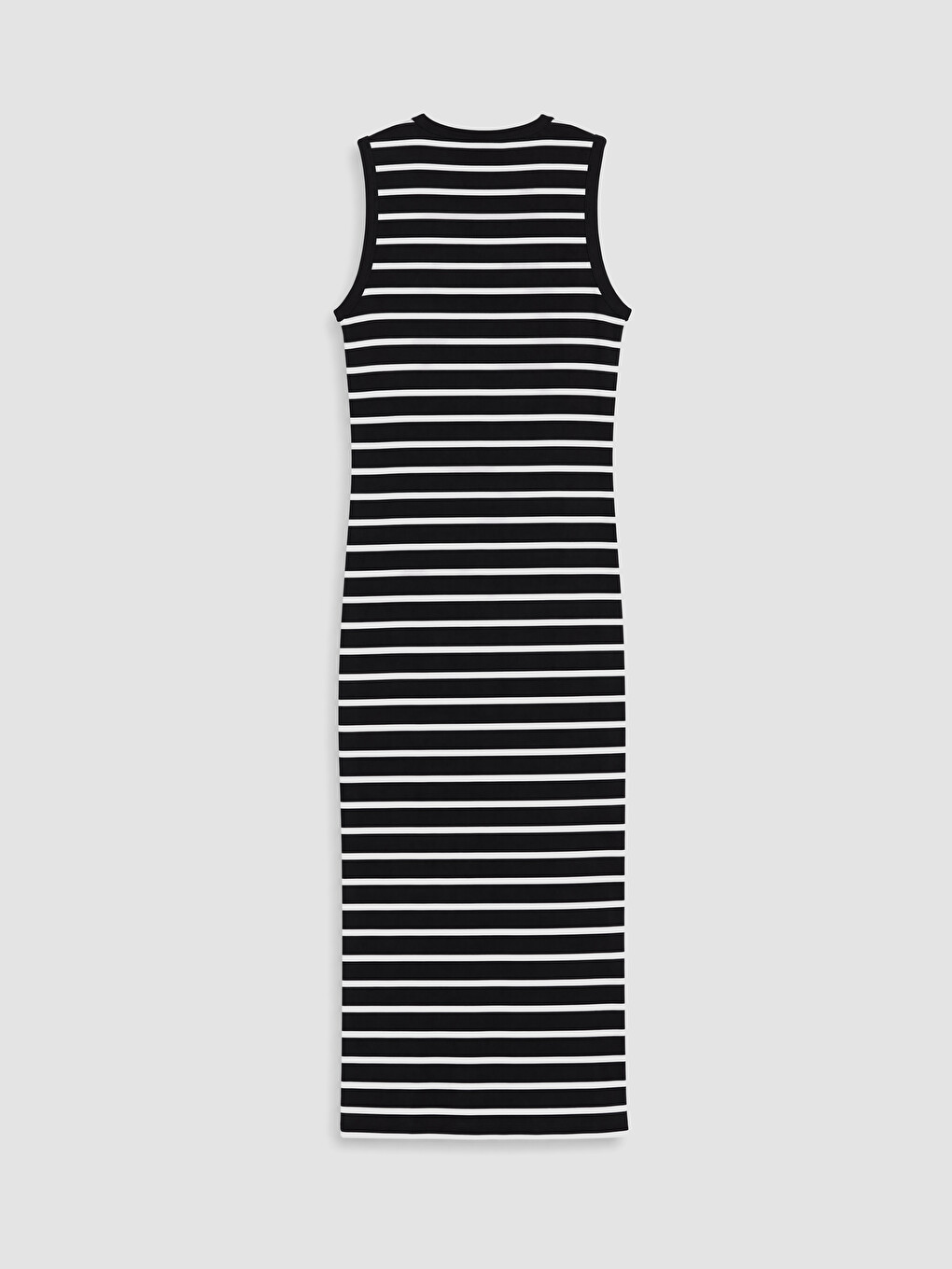 Siyah Bisiklet Yaka Çizgili Bodycon Elbise-3