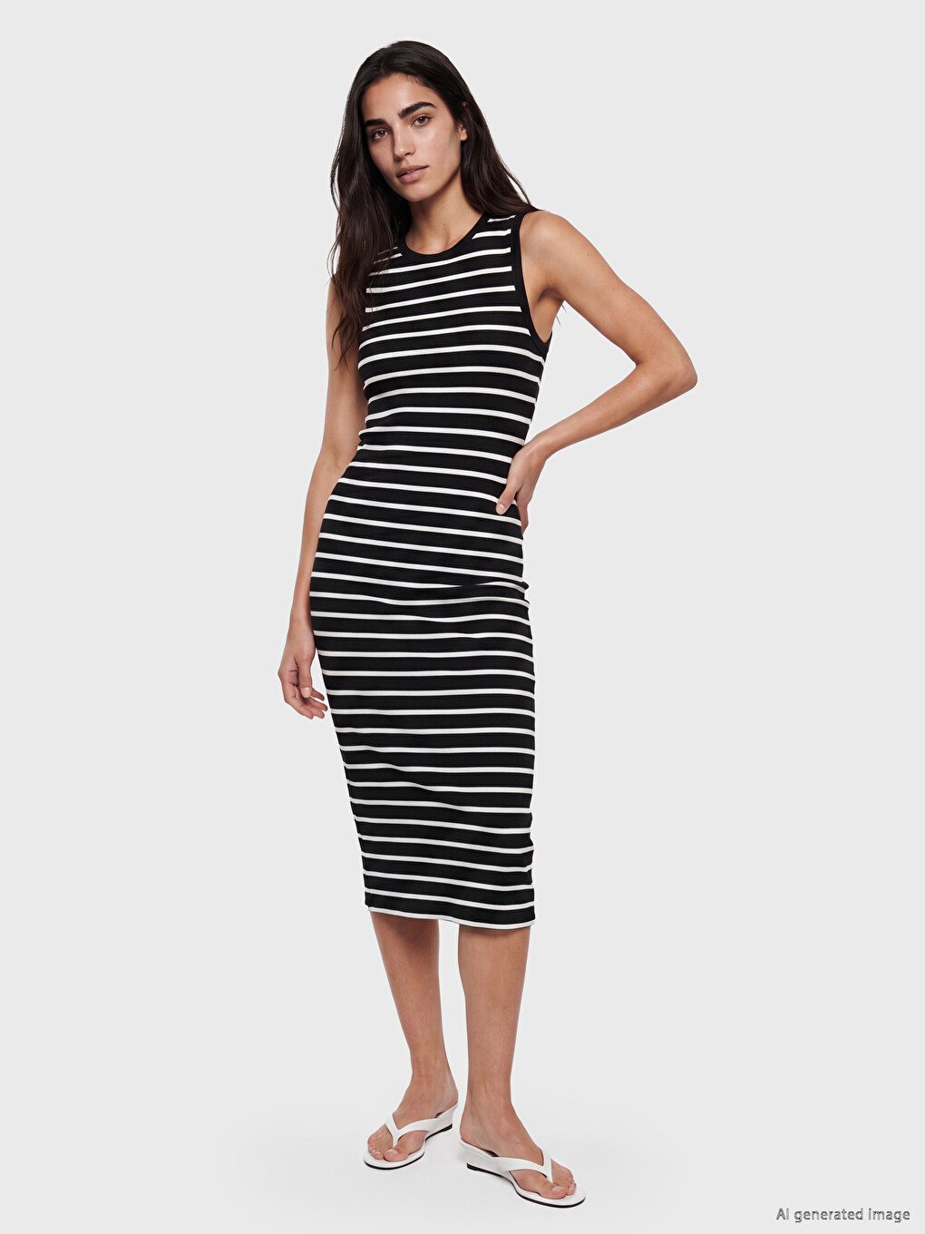 Siyah Bisiklet Yaka Çizgili Bodycon Elbise