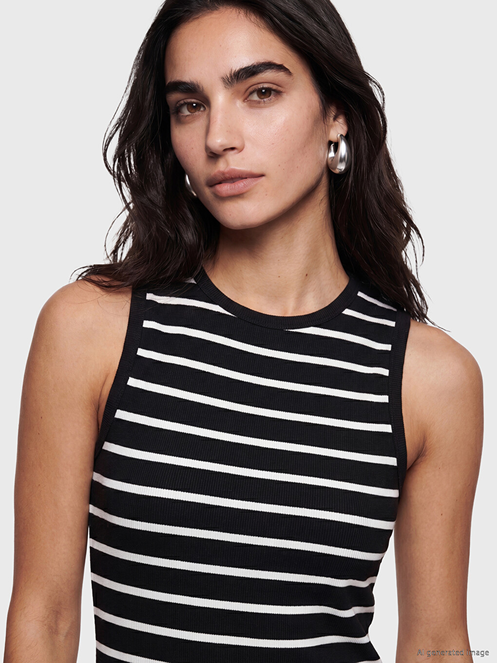 Siyah Bisiklet Yaka Çizgili Bodycon Elbise-1