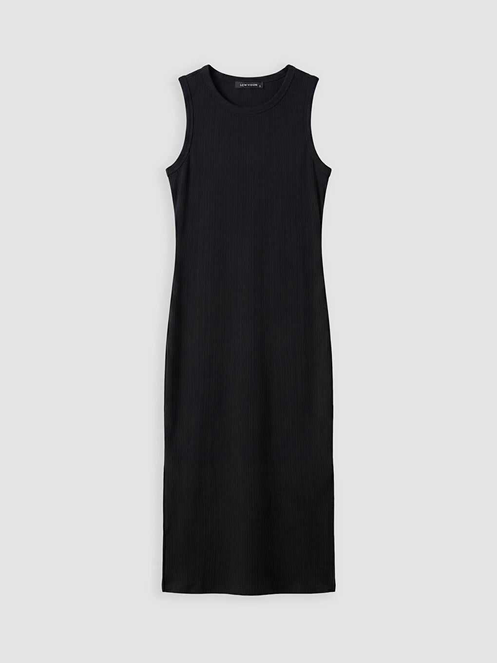 Siyah Bisiklet Yaka Fitilli Bodycon Elbise