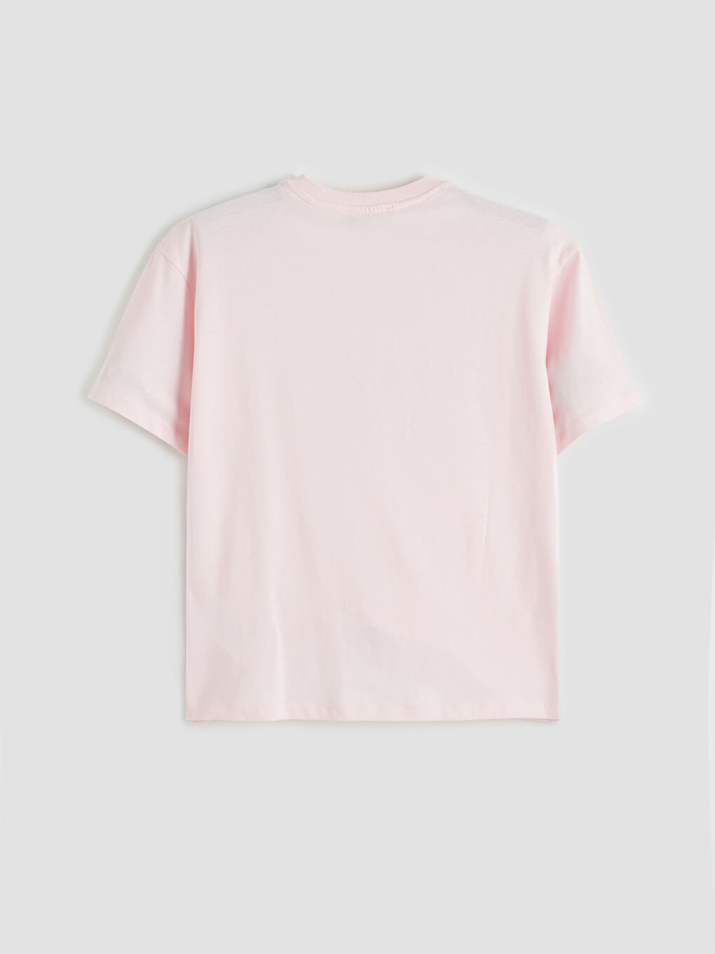 Pembe Bisiklet Yaka Çiçek Baskılı Kadın Tişört-4