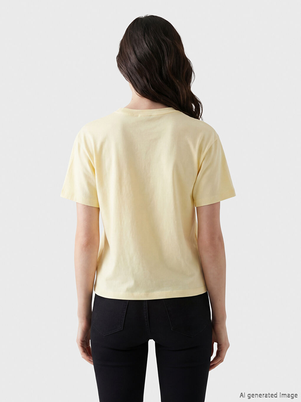 Bej Bisiklet Yaka Çiçek Baskılı Kadın Tişört-2