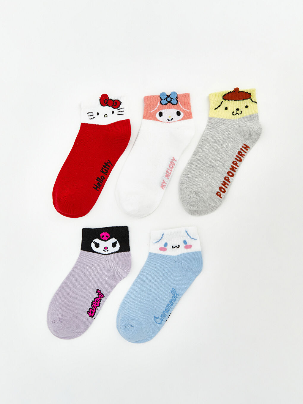 Kırmızı Hello Kitty ve Arkadaşları Desenli Kız Çocuk Patik Çorap 5'li