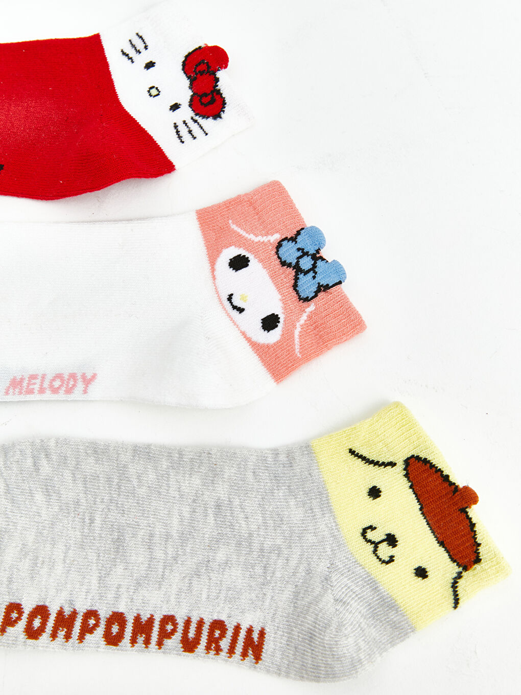 Kırmızı Hello Kitty ve Arkadaşları Desenli Kız Çocuk Patik Çorap 5'li-1