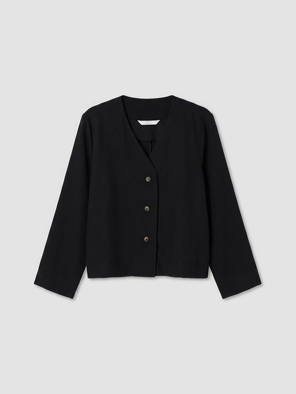 Siyah V Yaka Modal Karışımlı Bluz-4