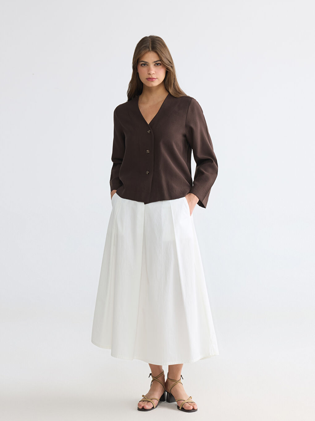 Блуза с V-образно деколте от модална смес-1