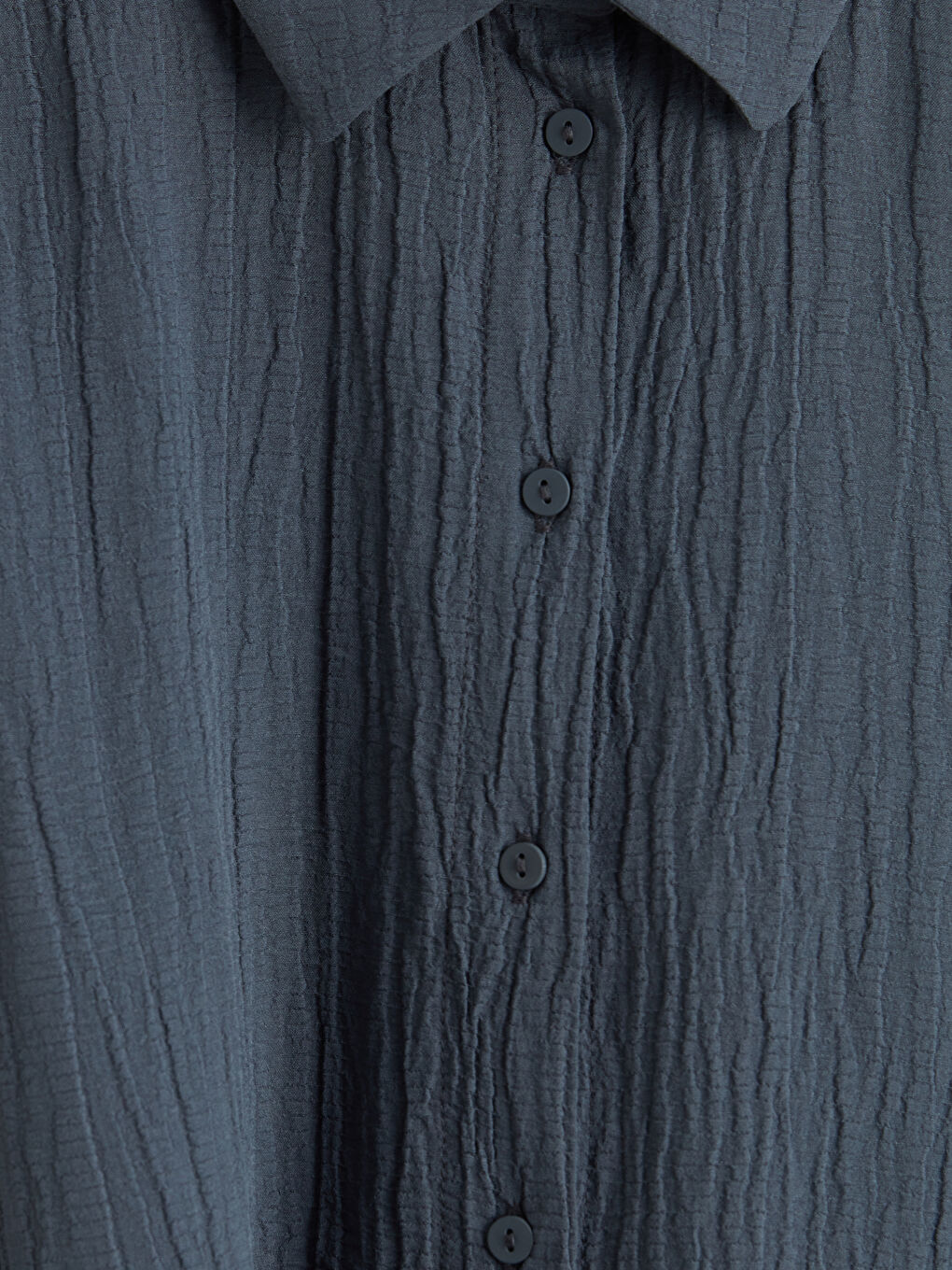 İndigo Kuşaklı Kadın Gofre Gömlek-2