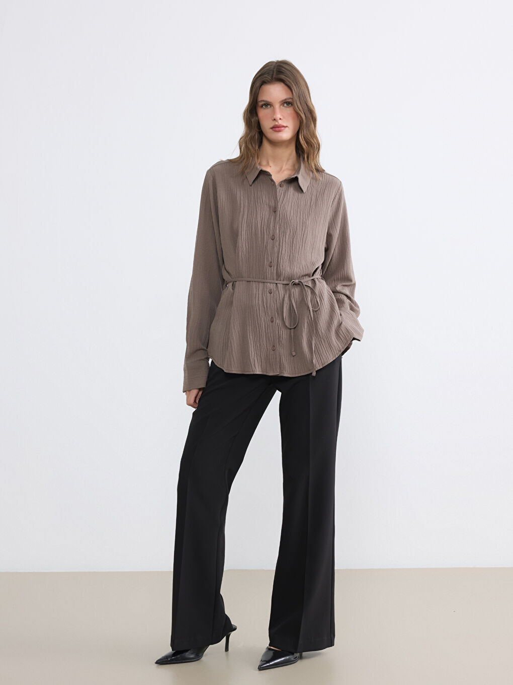 Women's Sash Seersucker Shirt-1