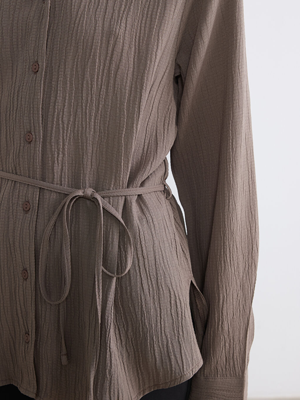 Women's Sash Seersucker Shirt-2