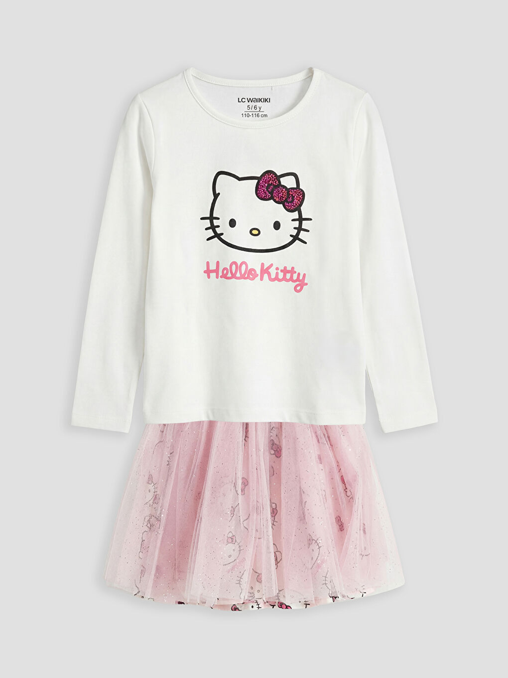 Ekru Hello Kitty Baskılı Kız Çocuk Tişört ve Tütü Etek
