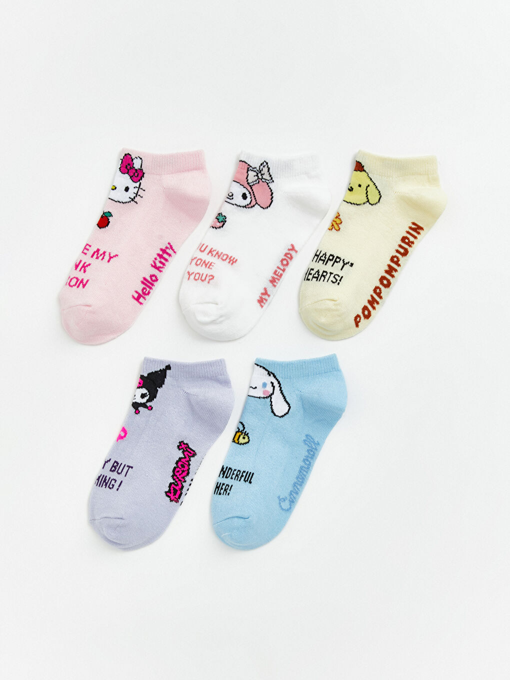 Pembe Hello Kitty ve Arkadaşları Desenli Kız Çocuk Patik Çorap 5'li