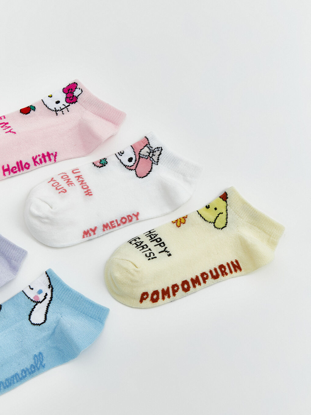 Pembe Hello Kitty ve Arkadaşları Desenli Kız Çocuk Patik Çorap 5'li-1