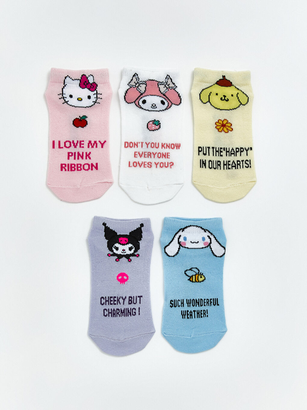 Pembe Hello Kitty ve Arkadaşları Desenli Kız Çocuk Patik Çorap 5'li-2