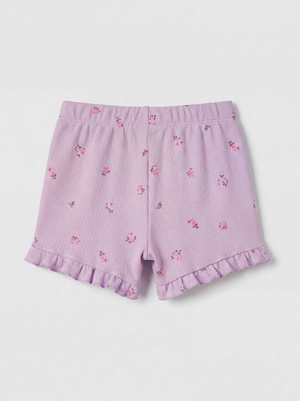 Lila Beli Lastikli Çiçekli Kız Çocuk Şort-1