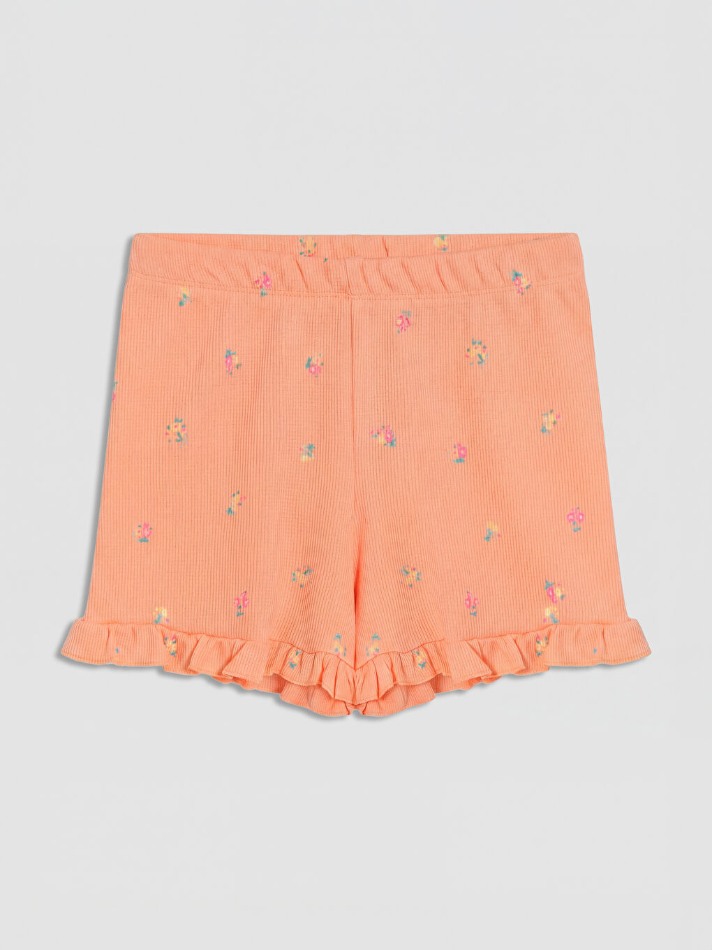 Mercan Beli Lastikli Çiçekli Kız Çocuk Şort-1