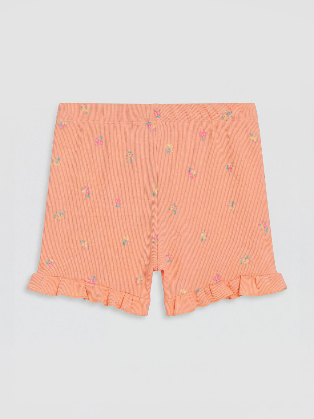 Mercan Beli Lastikli Çiçekli Kız Çocuk Şort-2