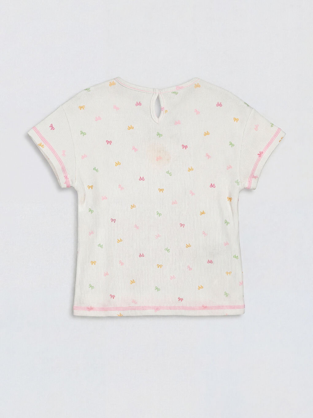 Ekru Bisiklet Yaka Baskılı Kız Çocuk Tişört-1