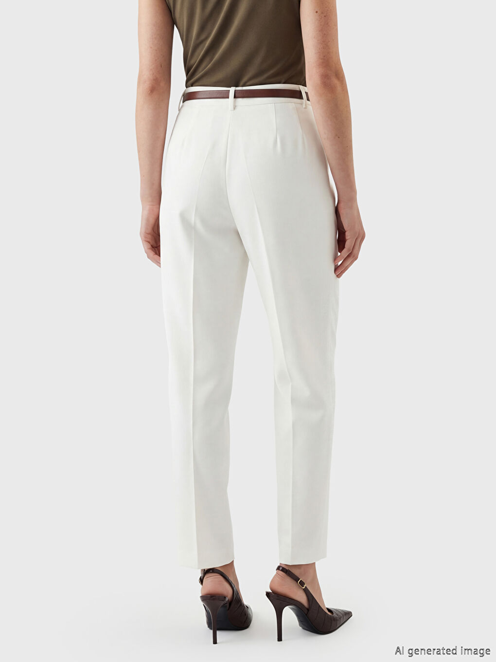 Beyaz Beli Kemerli Standart Fit Kadın Pantolon-3