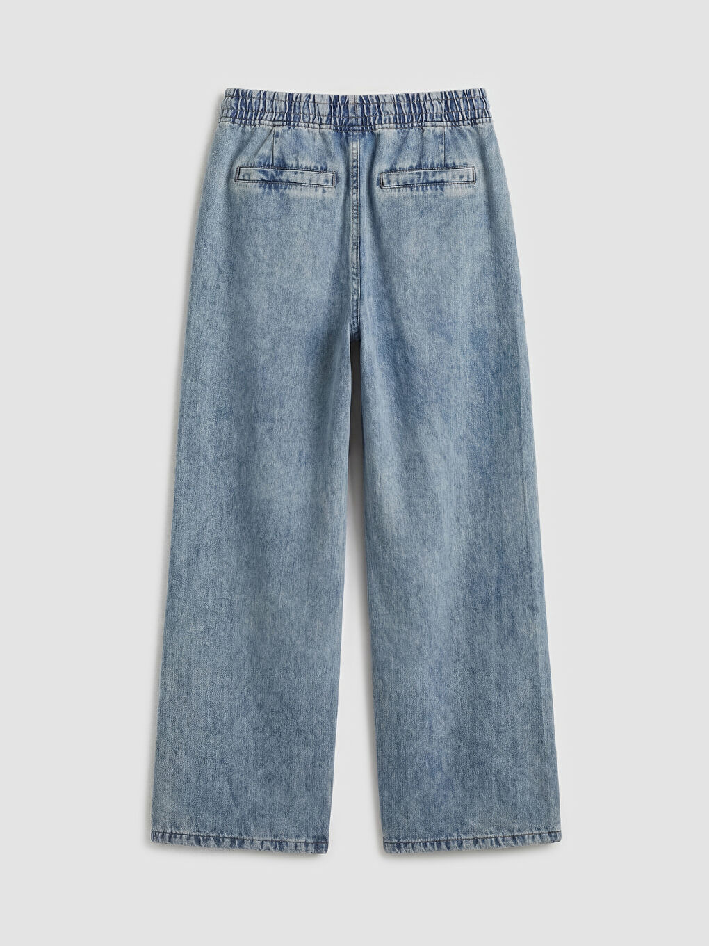 Mavi Beli Lastikli Wideleg Kadın Jean Pantolon-5