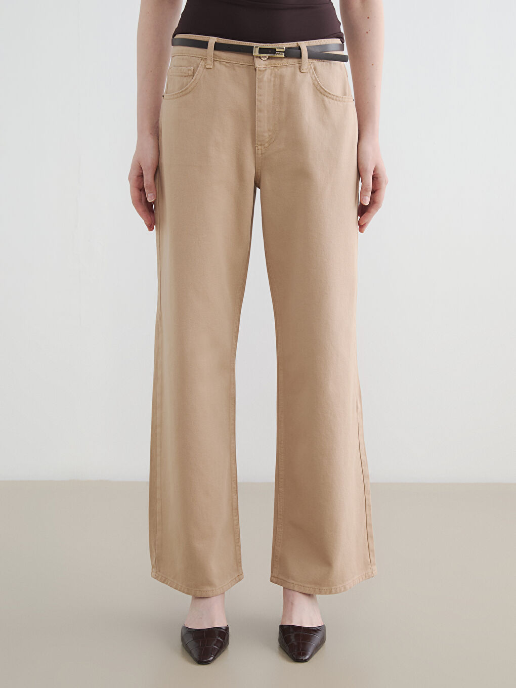 Belted High Waisted Wide Leg Women's Jeans-1