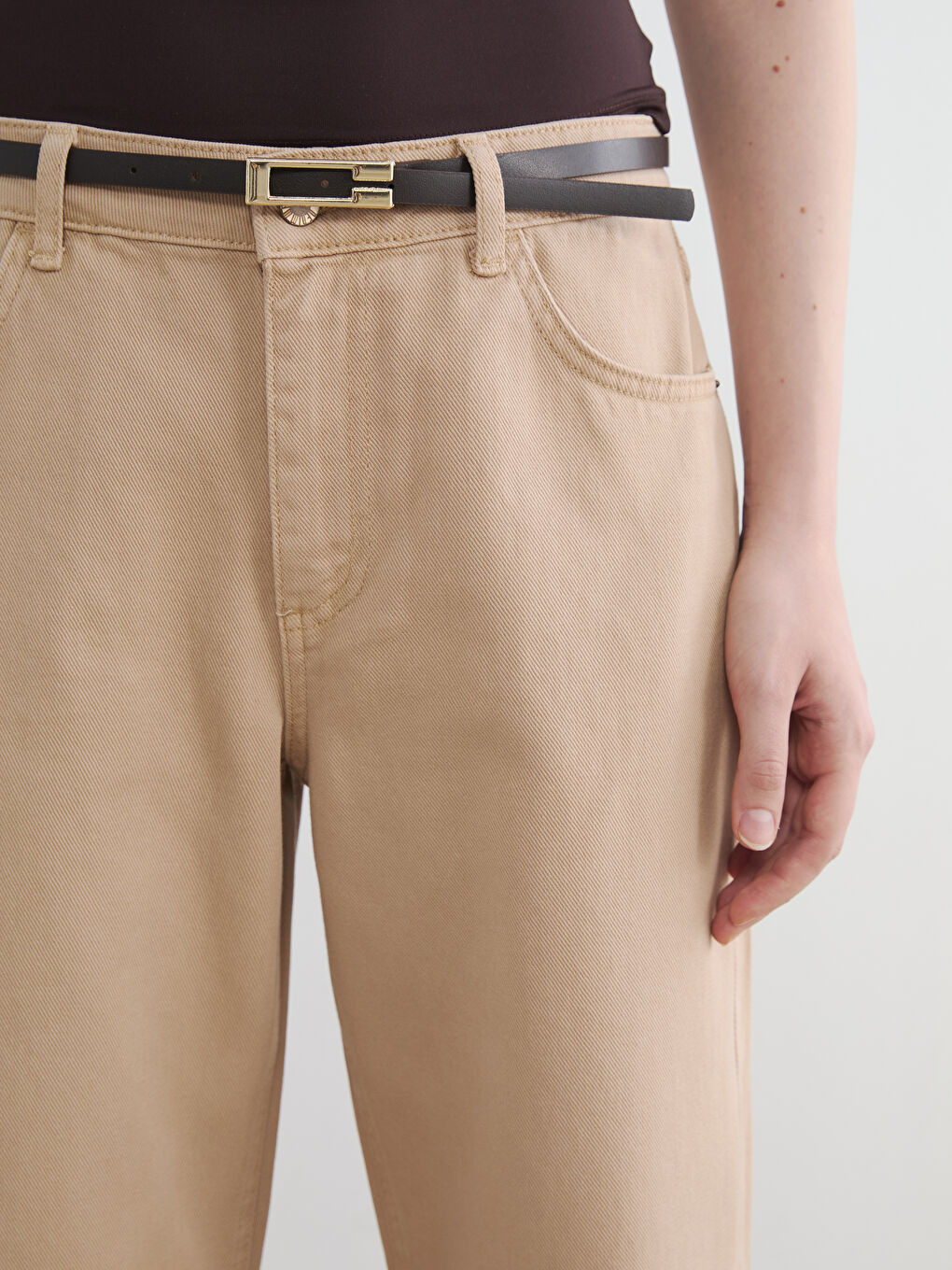 Belted High Waisted Wide Leg Women's Jeans-2