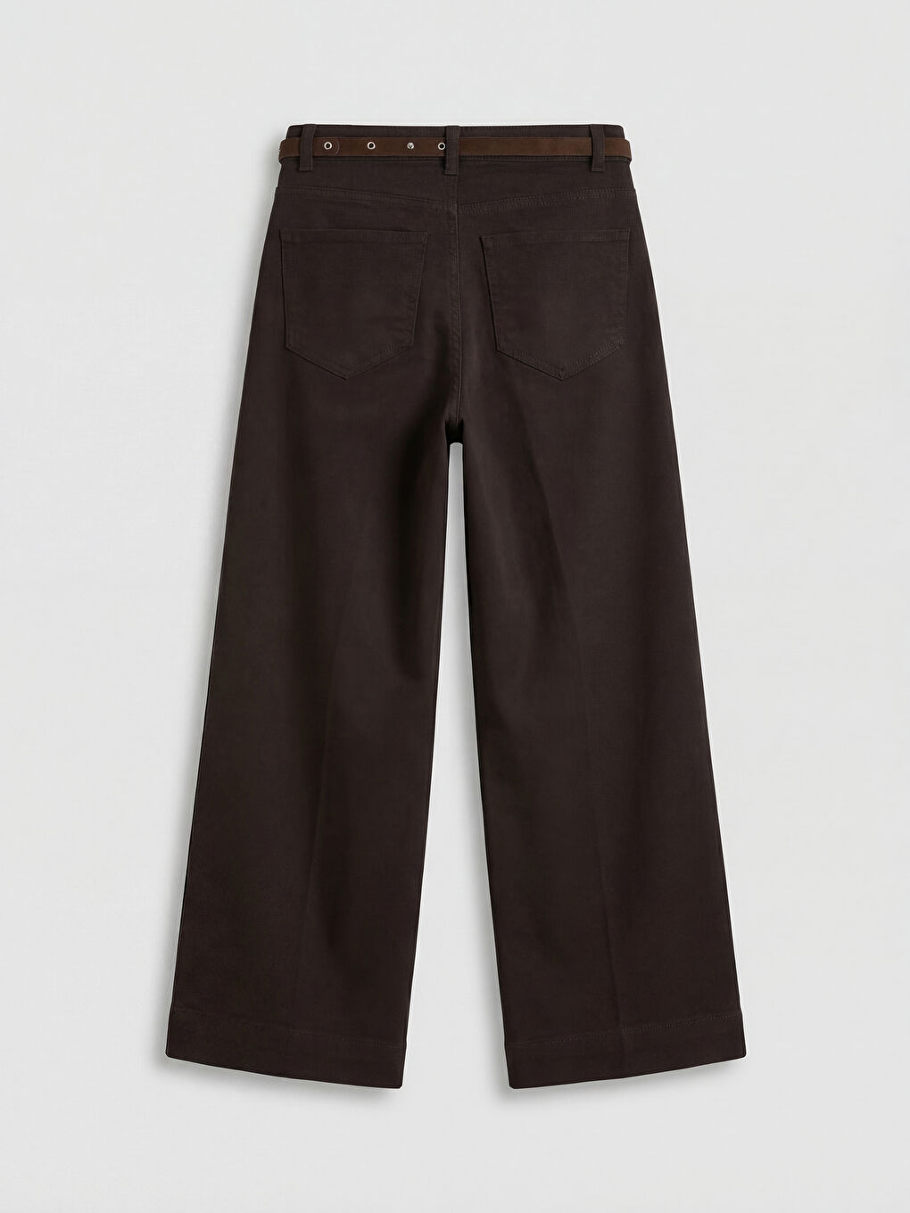 Kahverengi Beli Kemerli Wideleg Fit Kadın Jean Pantolon-1