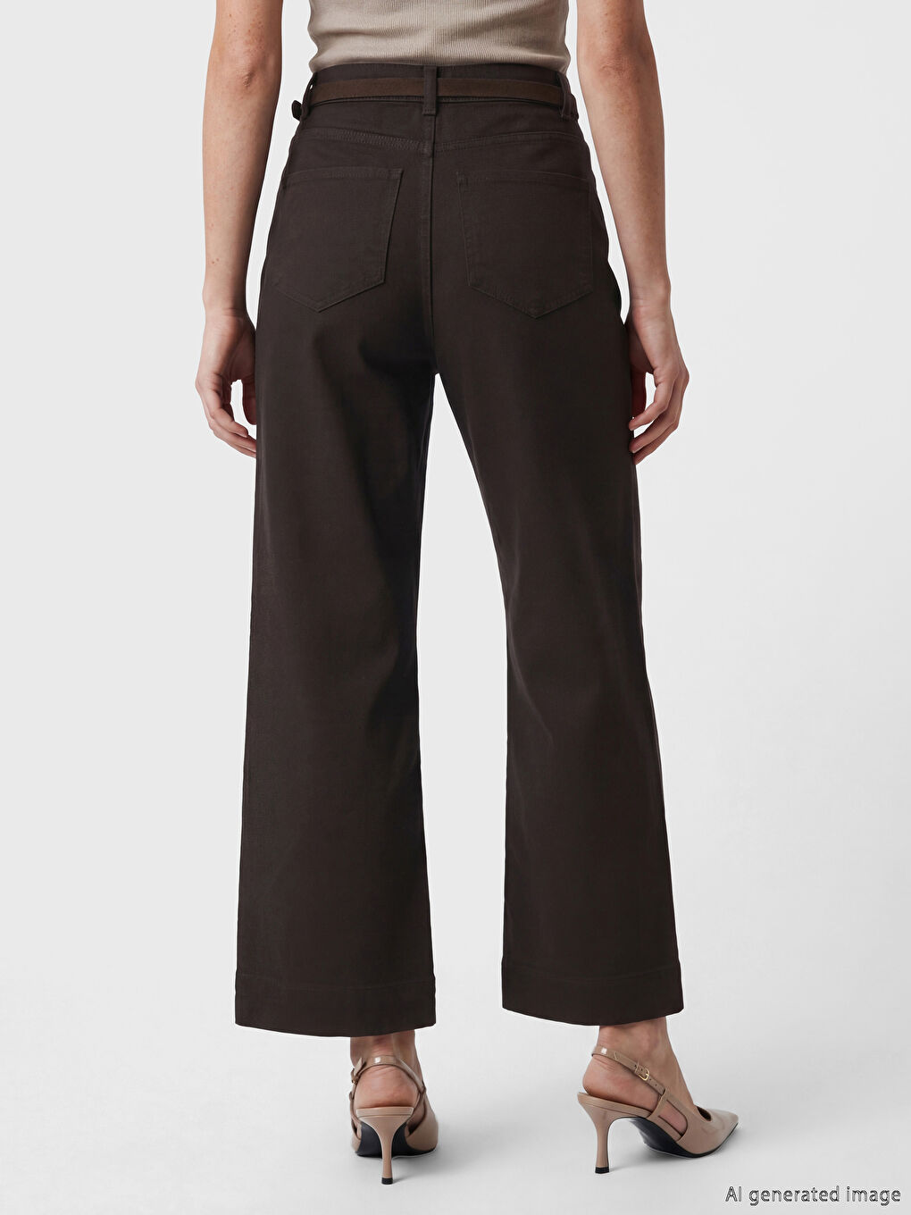 Kahverengi Beli Kemerli Wideleg Fit Kadın Jean Pantolon-3