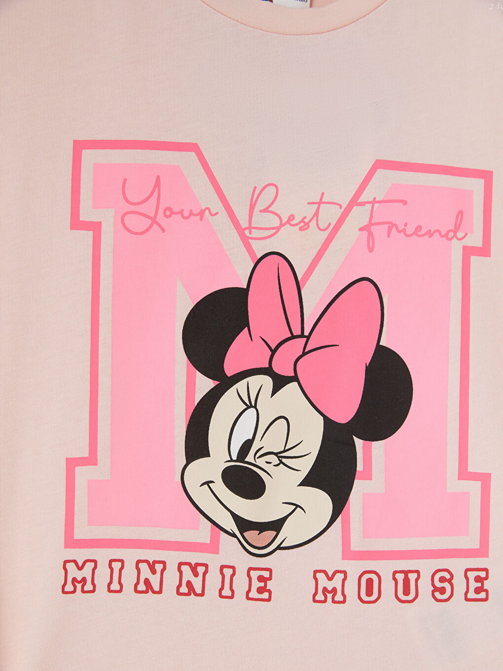 Pembe Minnie Mouse Baskılı Kız Çocuk Tişört ve Şort-3