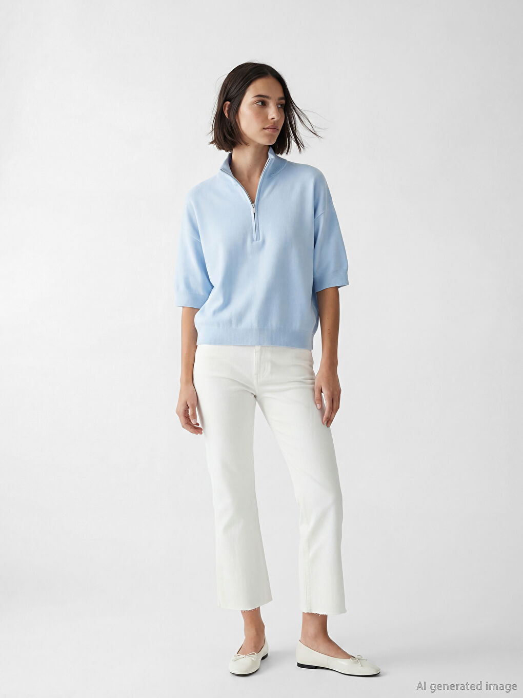 Beyaz Crop Flare Kadın Jean Pantolon