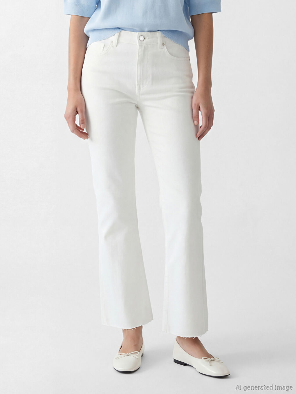 Beyaz Crop Flare Kadın Jean Pantolon-1