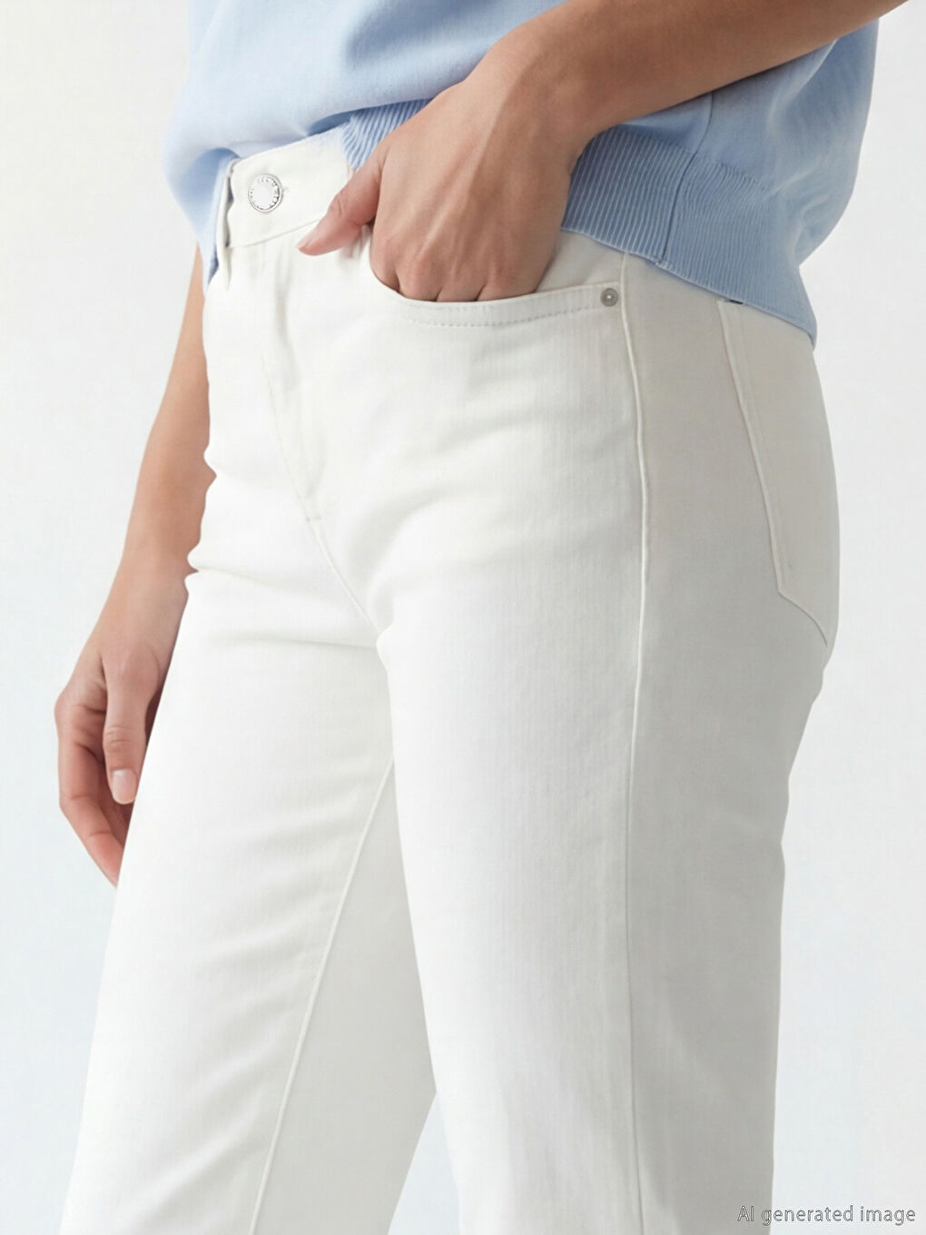 Beyaz Crop Flare Kadın Jean Pantolon-2