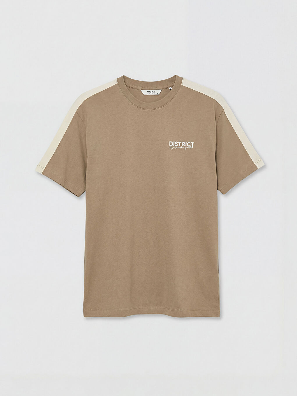 Kahverengi Bisiklet Yaka Şeritli Baskılı Erkek Tişört-4