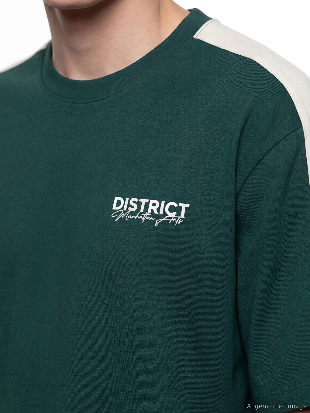 Yeşil Bisiklet Yaka Şeritli Baskılı Erkek Tişört-2