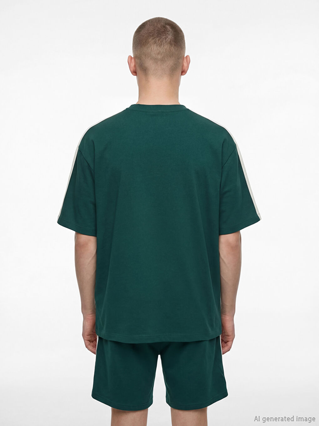 Yeşil Bisiklet Yaka Şeritli Baskılı Erkek Tişört-3