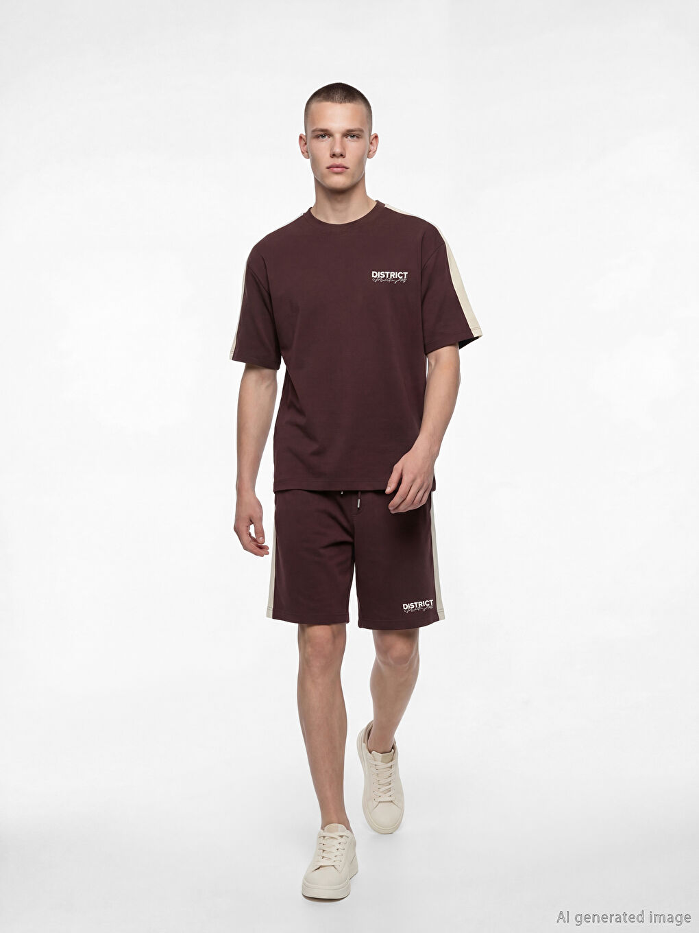 Mürdüm Bisiklet Yaka Şeritli Baskılı Erkek Tişört-1