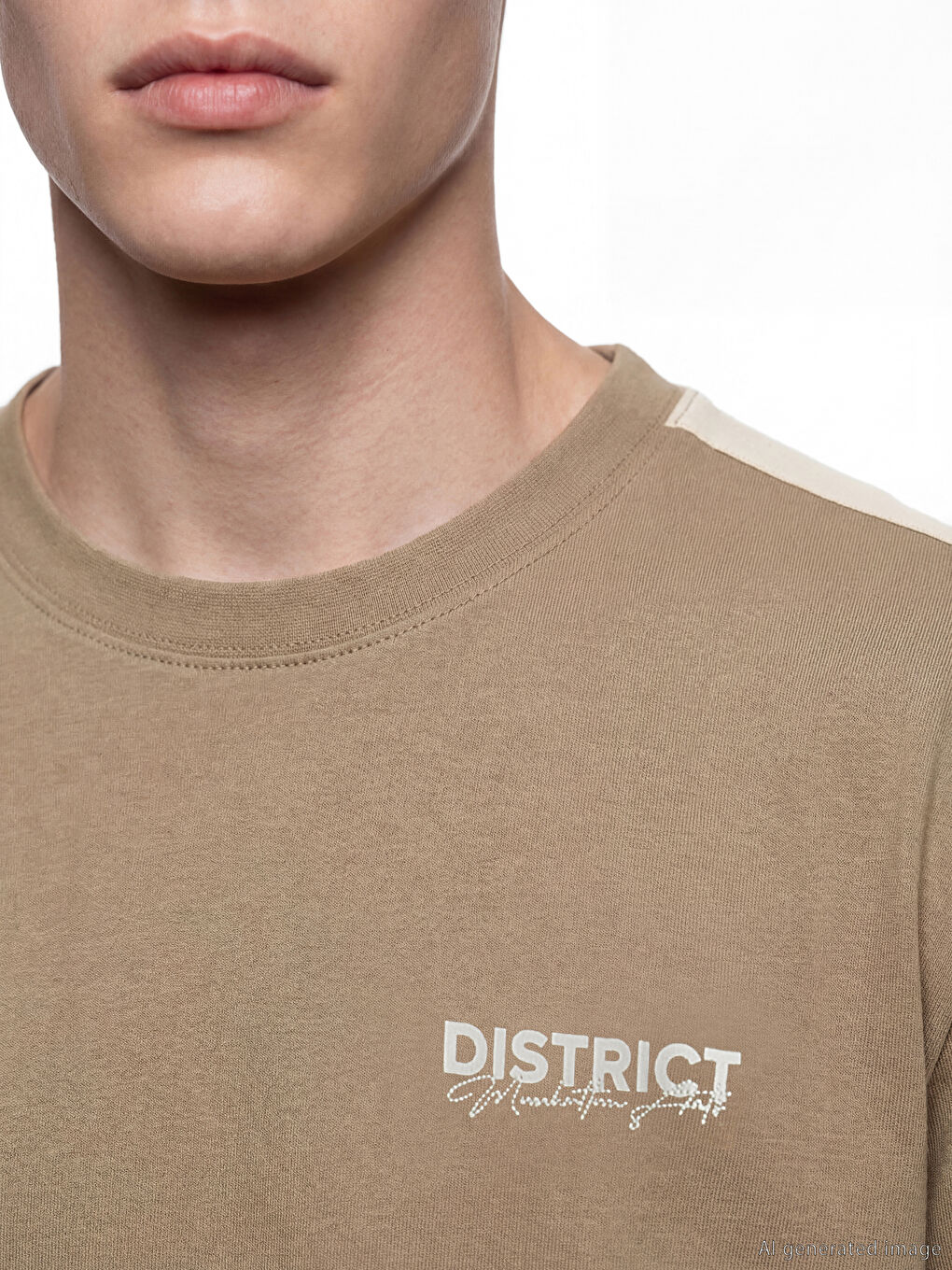 Kahverengi Bisiklet Yaka Şeritli Baskılı Erkek Tişört-2