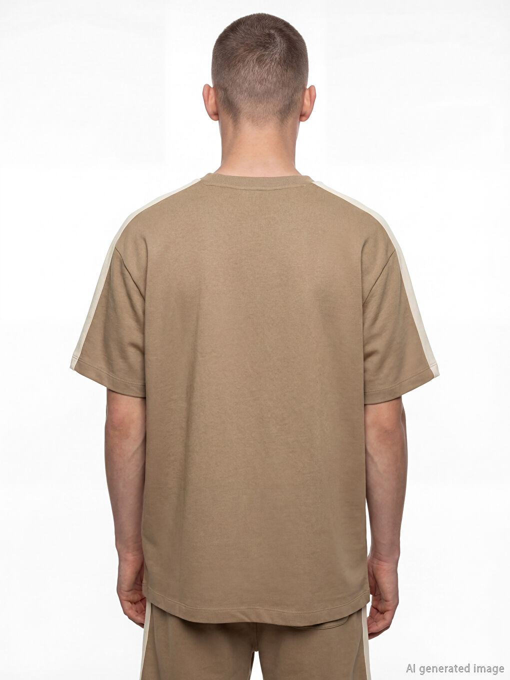 Kahverengi Bisiklet Yaka Şeritli Baskılı Erkek Tişört-3